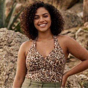 💎Plus Size Liz Claiborne Leopard Print Halter Tank Top